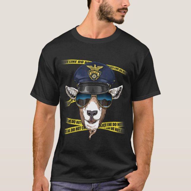 T-shirt Police Officier Goat PD Cop Crime Scène Chèvre Whi (Devant)