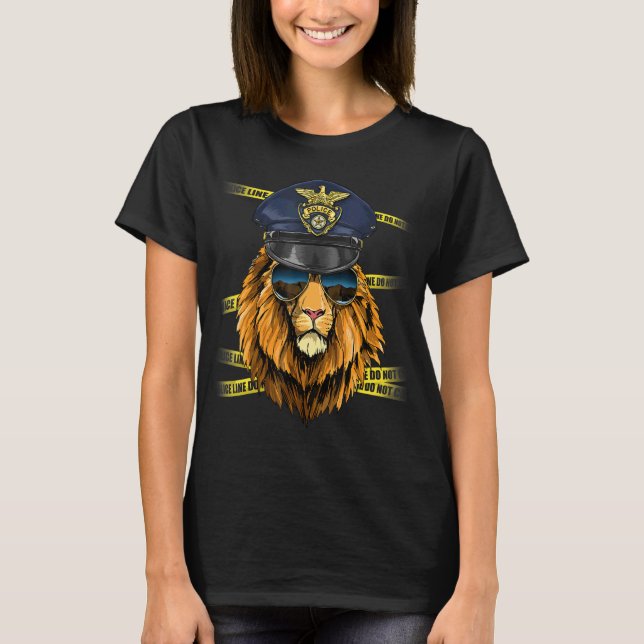T-shirt Police Officier Lion PD Cop Crime Scène Faune Li (Devant)