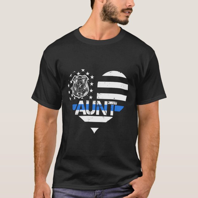 T-shirt Police Officier Tante Ligne Bleue Us Drapeau Fier  (Devant)