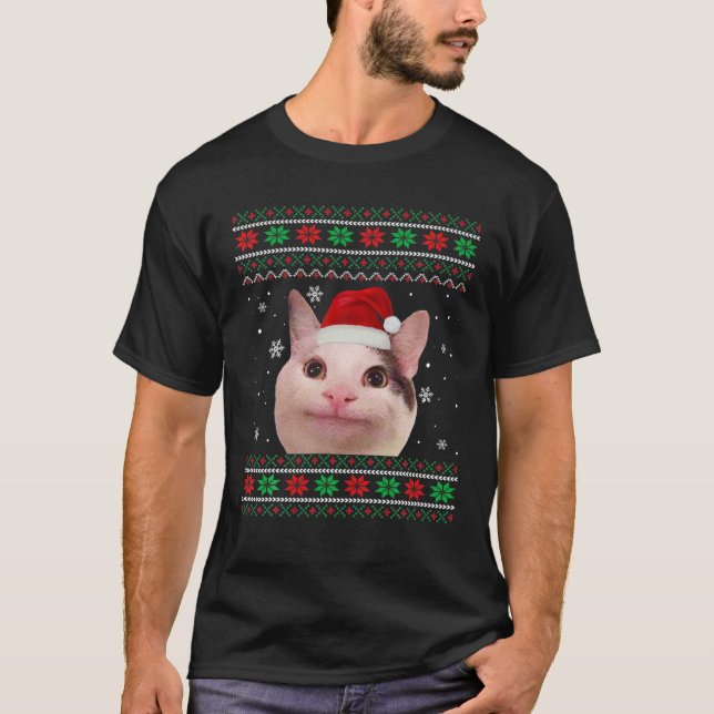 T-shirt Polite Chat Mème Santa Hat Vilain Chandail de Noël (Devant)