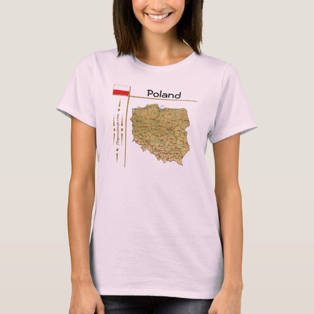 T-Shirt Pologne Carte + Drapeau + Titre (Devant)