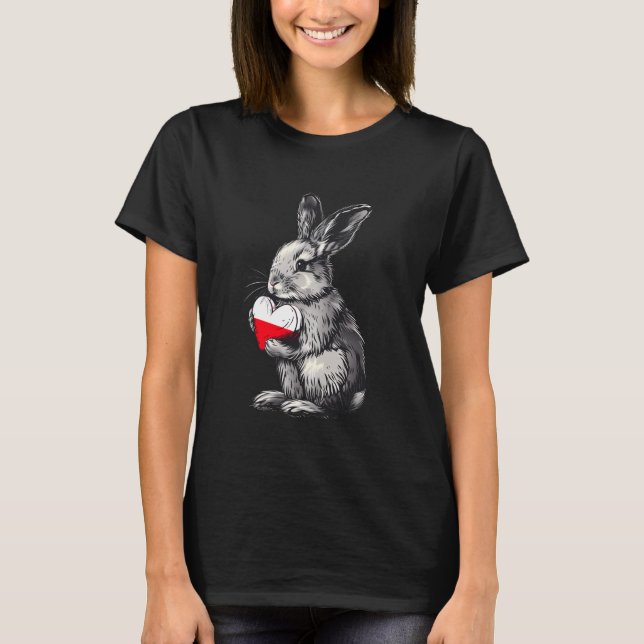 T-shirt Pologne Drapeau Lapin Coeur Polonais Pride Polska  (Devant)