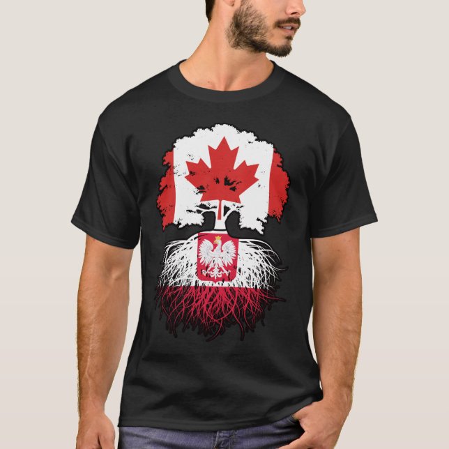 T-shirt Pologne Polonaise Canada Drapeau des racines d'arb (Devant)