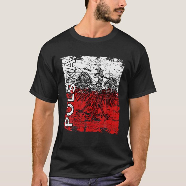 T-shirt Polska Pologne Armoiries Hommes d'aigle (Devant)
