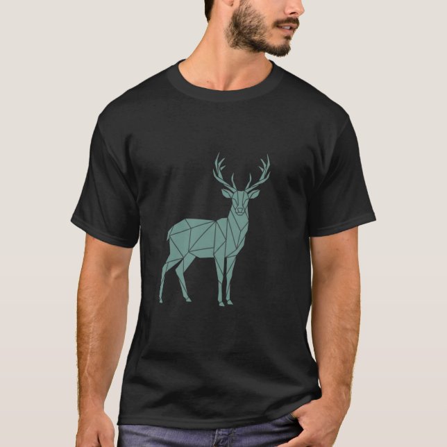T-shirt Polygonal Stag – Teal Geometry in Motion (Devant)