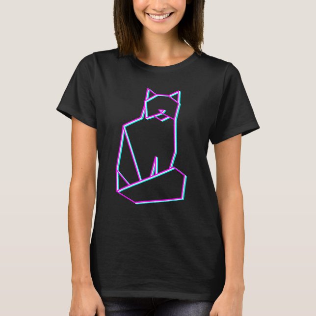 T-shirt Polygone Animaux Animaux Animaux Origami Chat Kitt (Devant)