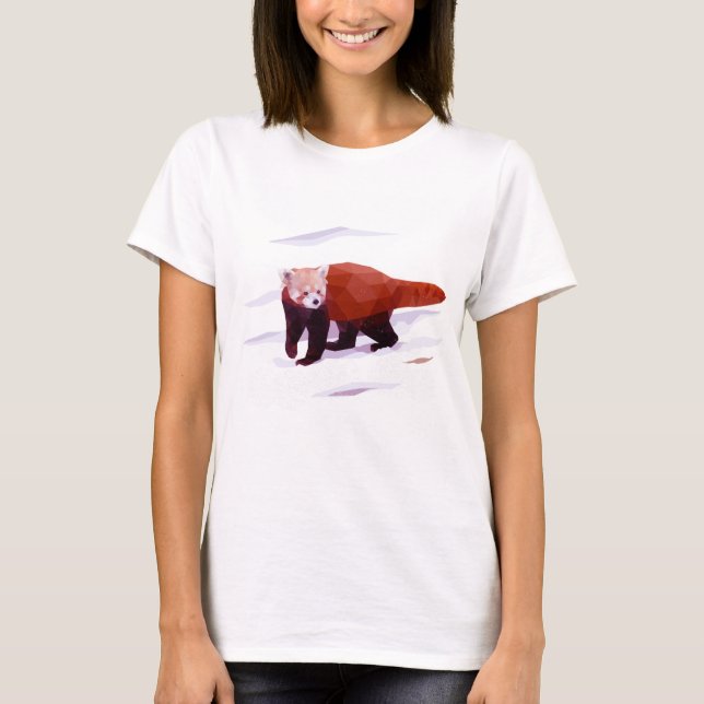 T-shirt polygone Panda rouge pour femmes (Devant)