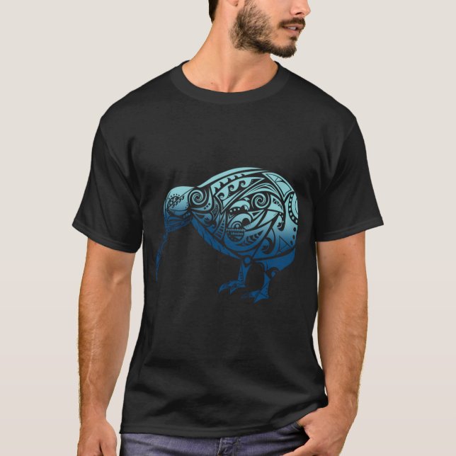 T-shirt Polynésie Maori Kiwi Oiseau Océan Bleu Nouvelle-Zé (Devant)