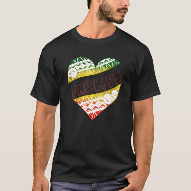 T-shirt Polynésienne Tribal One Love Reggae Couleurs Desig (Devant)