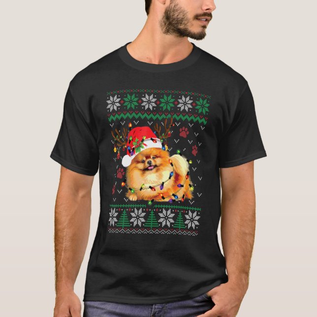 T-shirt Pomeranian Christmas Ugly Sweater  Dog  Xmas (Devant)