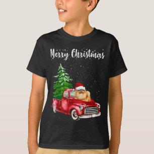 T-shirt Pomeranian équitation Camion Rouge Joyeux Chien de