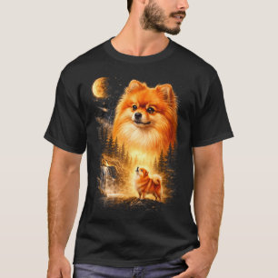 T-shirt Pomeranian hurlant à la lune vintage mystique fait