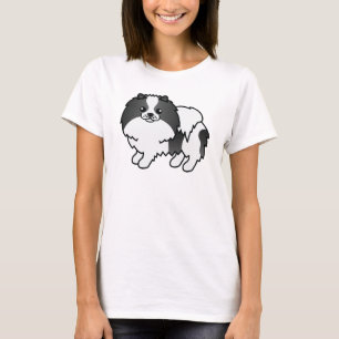 T-shirt Pomeranian noir et blanc de dessin animé mignon