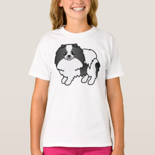 T-shirt Pomeranian Parti-Coleure Noir Chien de Dessin Anim