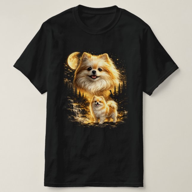 T-shirt Pomeranian Smiling at the Moon (Design devant)