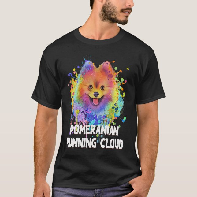 T-shirt Poméranie Courir Chien Nuageux Humour Animaux Pom  (Devant)
