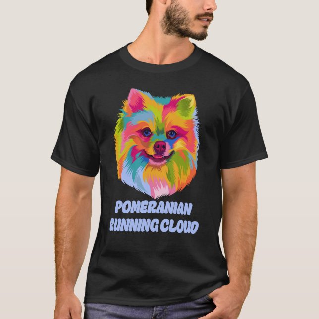 T-shirt Poméranie Courir Chien Nuageux Humour Animaux Pom  (Devant)