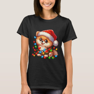 T-shirt Poméranie feux de Noël Chien Drôle Noël