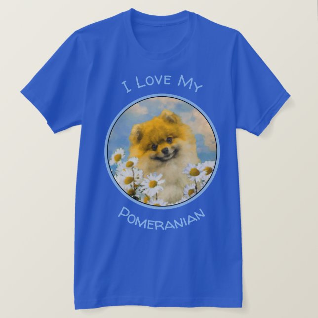 T-shirt Poméranien dans Daisies Peinture - Art Chien origi (Design devant)