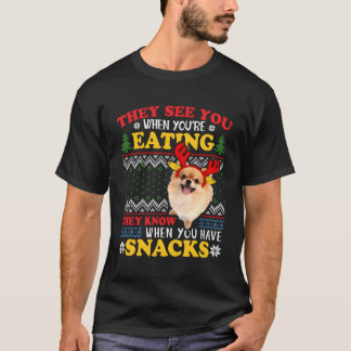 T-shirt Poméranien Mauvais Noël Ils Voient Que Vous Mangez