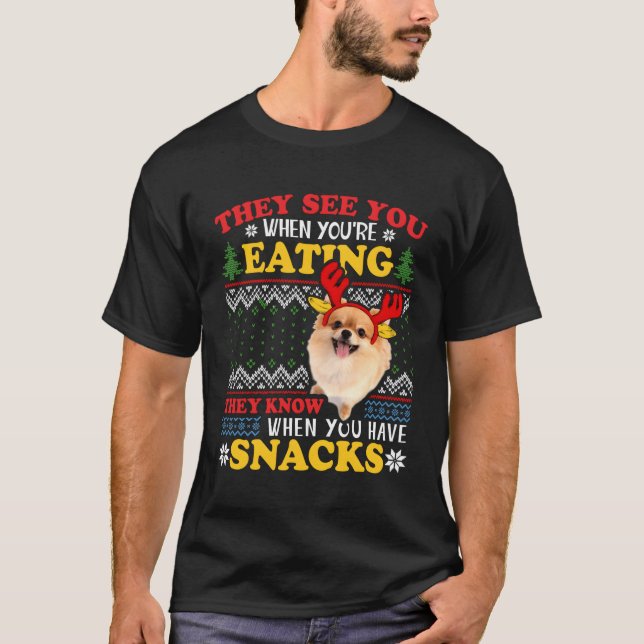 T-shirt Poméranien Mauvais Noël Ils Voient Que Vous Mangez (Devant)