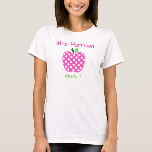 T-shirt Pomme de professeur à pois rose et vert (Devant)