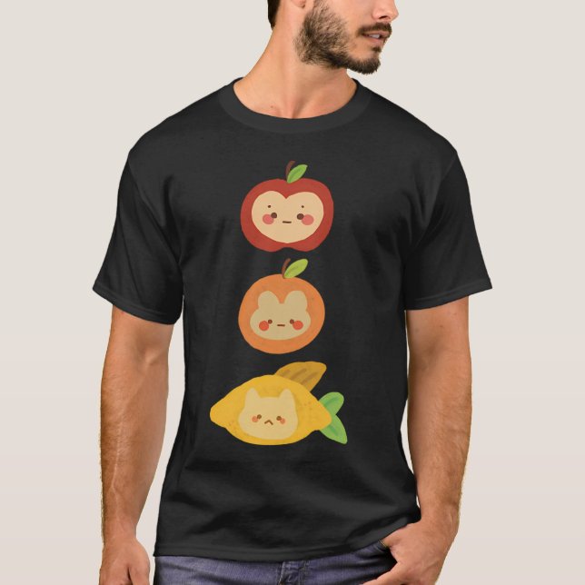 T-shirt Pomme Orange Lapin Citron Chat Poisson 3 Fruits de (Devant)