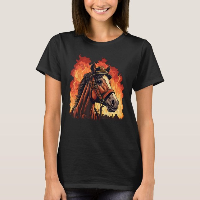 T-shirt Pompier à cheval sur cheval de pompier (Devant)