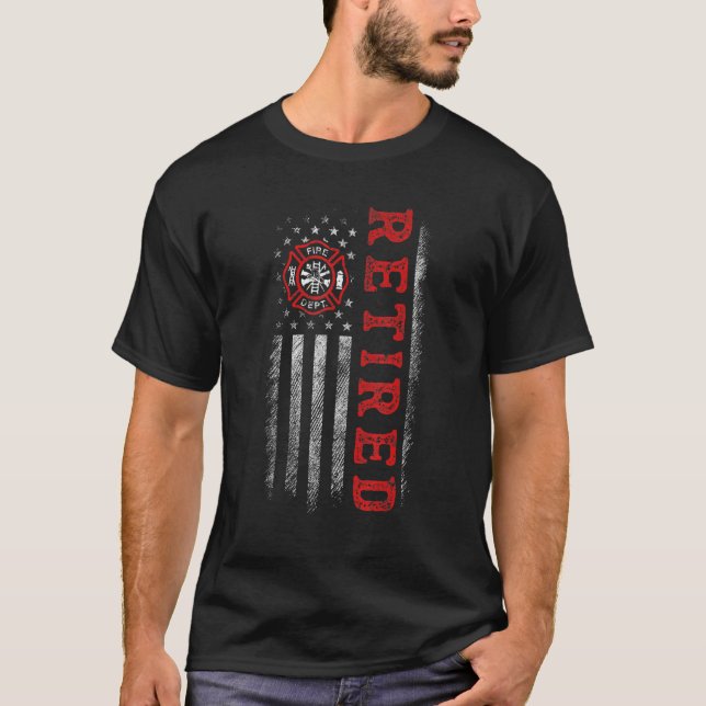 T-shirt Pompier à la retraite American Flag Funny Fireman  (Devant)