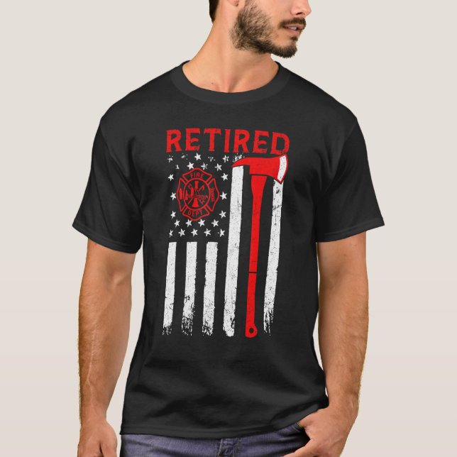 T-shirt Pompier à la retraite Thin Red Line Hache Drapeau  (Devant)