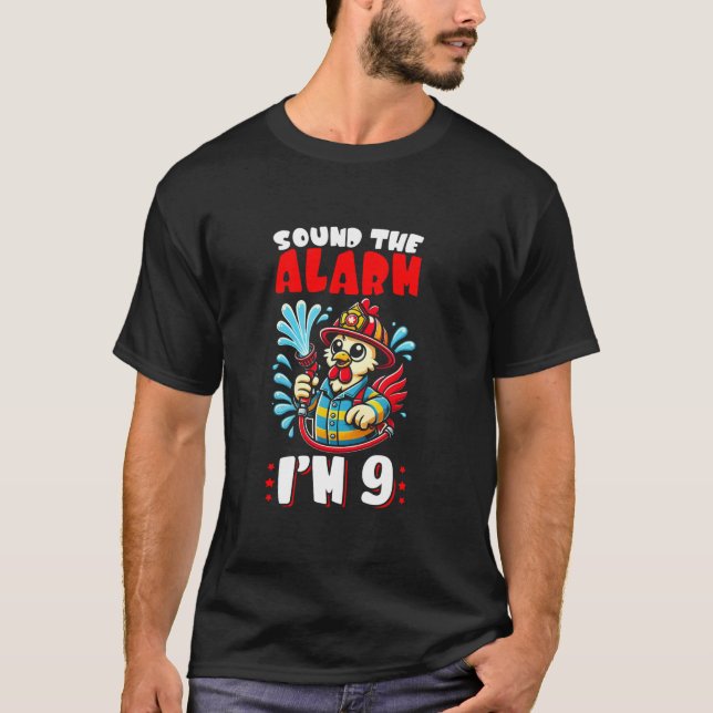 T-shirt Pompier à poulet Pompier pompier enfants 9e annive (Devant)