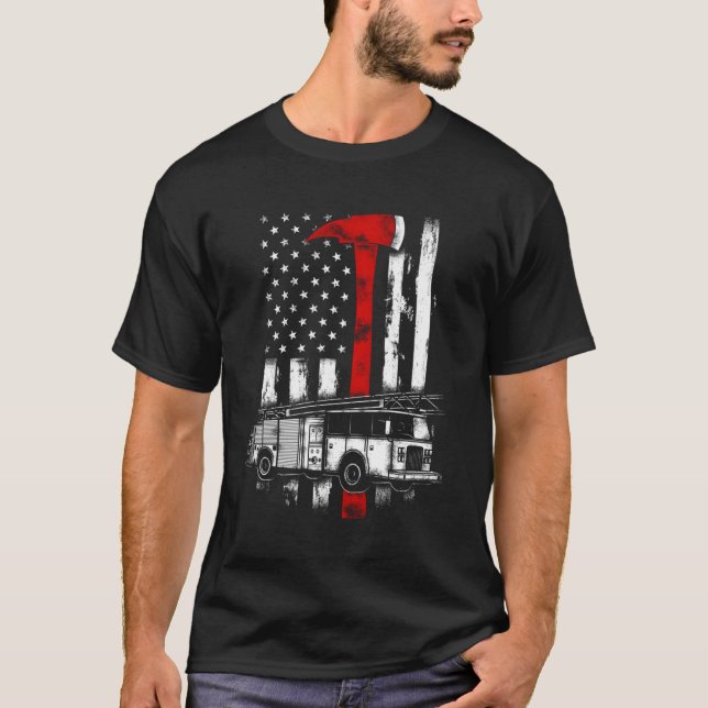 T-shirt Pompier American Fire Truck Red Ax Fire Us Fl (Devant)