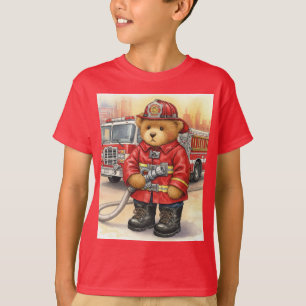 T-shirt Pompier au travail, Teddy et Camion d'incendie par