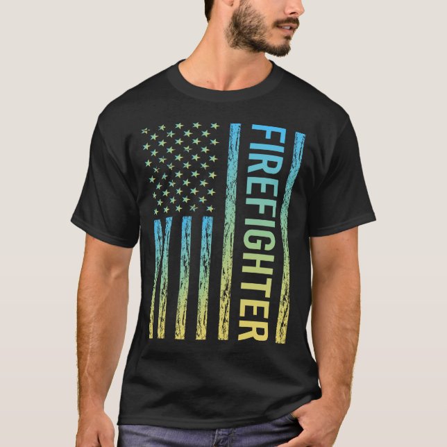 T-shirt Pompier bleu jaune (Devant)