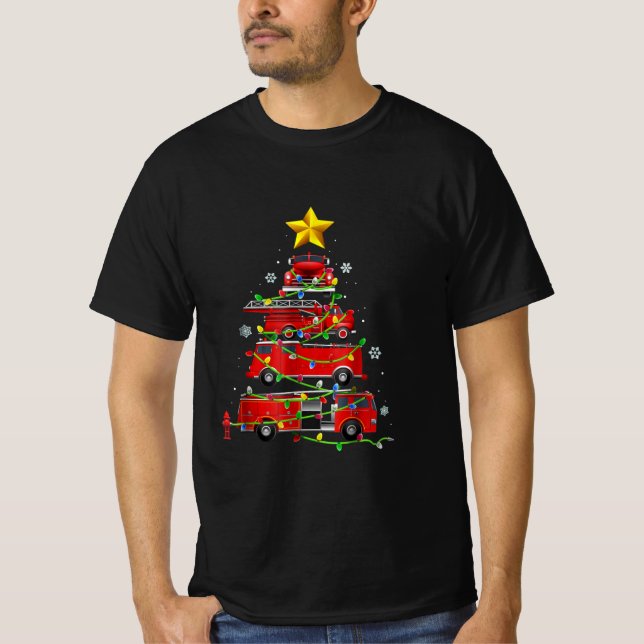 T-shirt Pompier Camion Arbre de Noël Hommes Femmes (Devant)