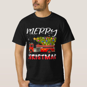 T-shirt Pompier Camion Pine Tree Famille de Noël