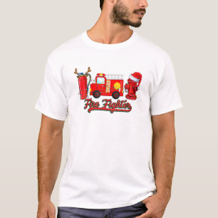 T-shirt Pompier Camion Xmas Tree Funny Pompier Joyeux Chri