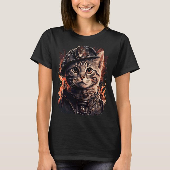 T-shirt Pompier Chat Kitten Casque pompier (Devant)