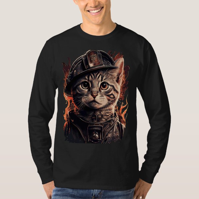 T-shirt Pompier Chat Kitten Casque pompier (Devant)