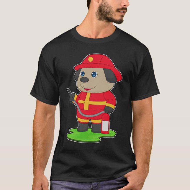T-shirt Pompier chien Extincteur de feu Caserne de pompier (Devant)