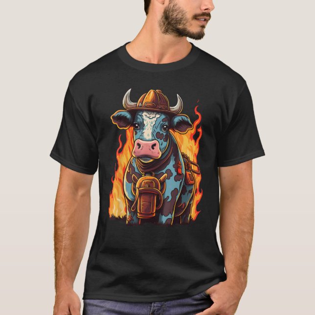 T-shirt Pompier de bétail sur vache pompier (Devant)