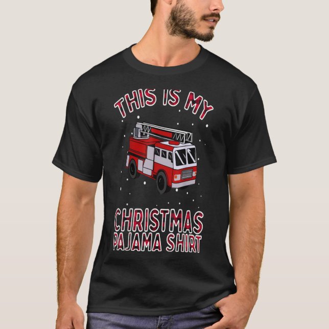 T-shirt Pompier de Noël Pyjama Camion Feu Funny Fir (Devant)