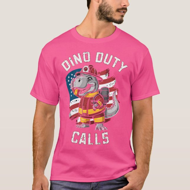 T-shirt Pompier Dinosaur T Rex Flames de combat (Devant)