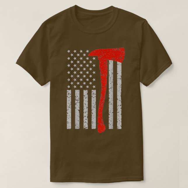 T-shirt Pompier Drapeau Américain Ax Mince Red Line Patrio (Design devant)