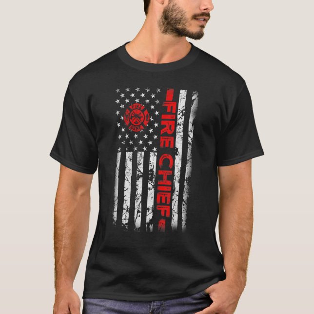 T-shirt Pompier Drapeau Américain Patriotic Fire Chef (Devant)