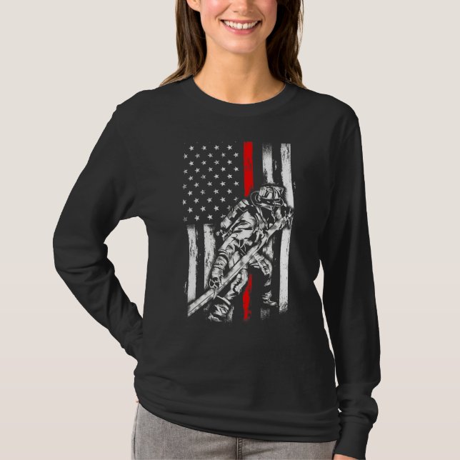 T-shirt Pompier drapeau américain pour nous pompier (Devant)
