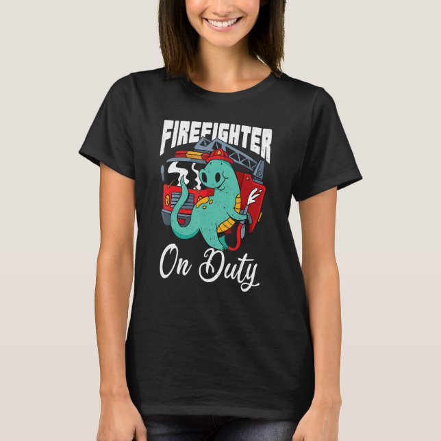 T-shirt Pompier en service Cute Dinosaur Pompier Secourt (Devant)
