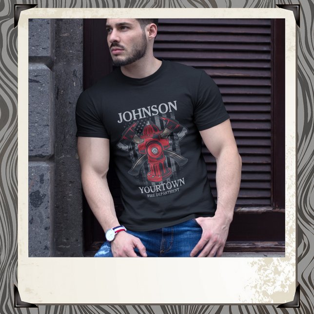 T-shirt Pompier NOM Fire Department Hydrant USA Drapeau (Créateur téléchargé)