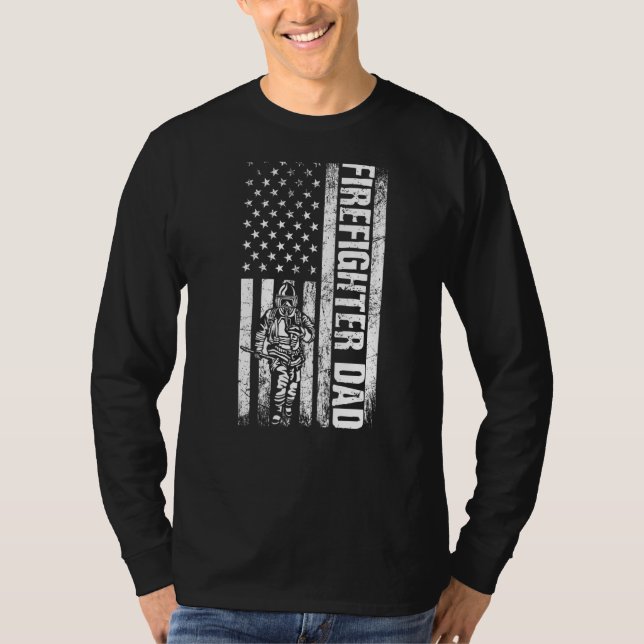 T-shirt Pompier Papa Drapeau Américain Fireman Daddy Père (Devant)
