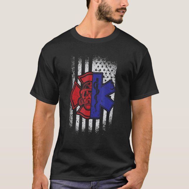 T-shirt Pompier Paramédic Drapeau Américain (Devant)